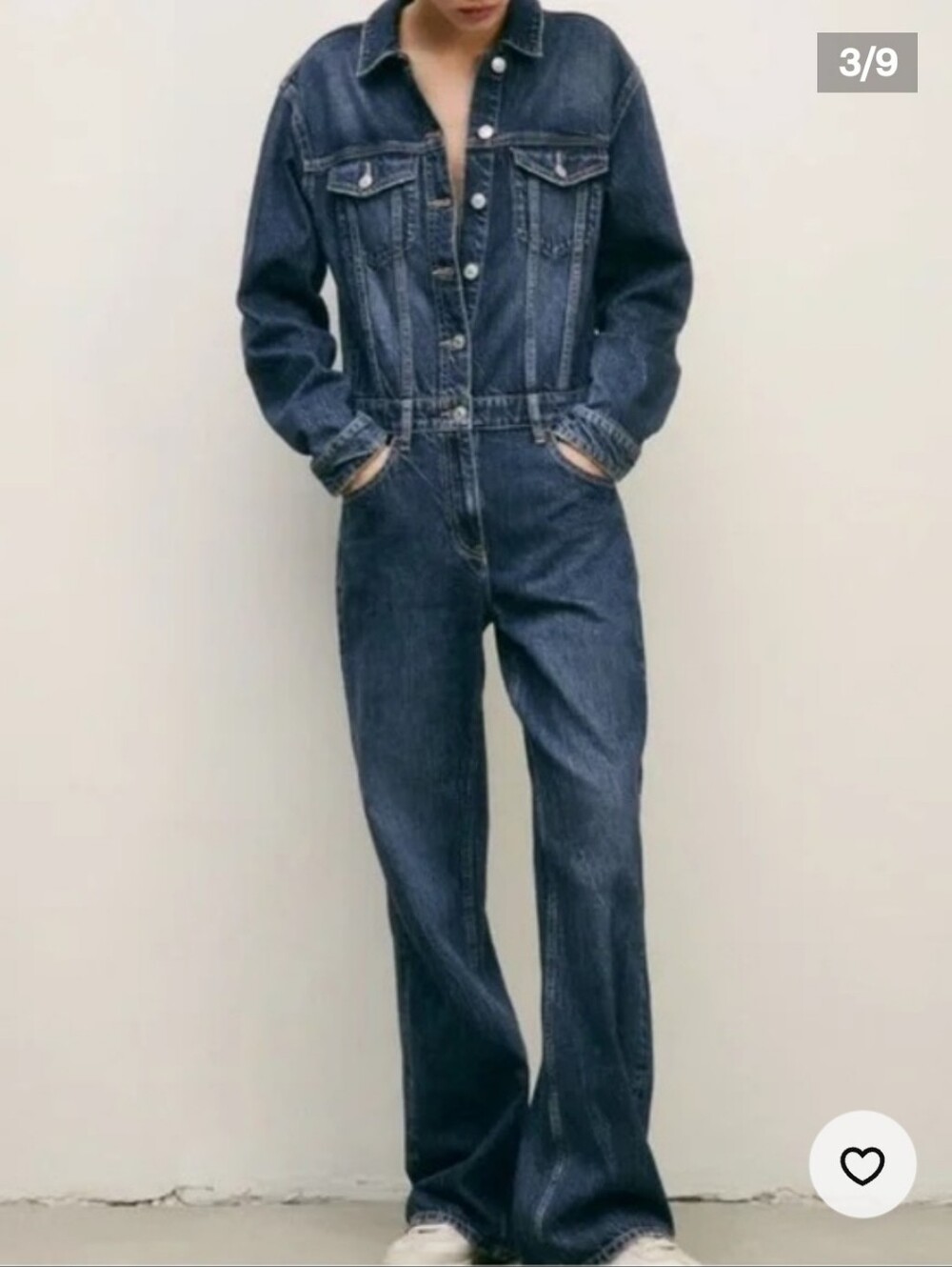 Zara NWOT Denim Long Sleeve Wide Leg Jumpsuit XL